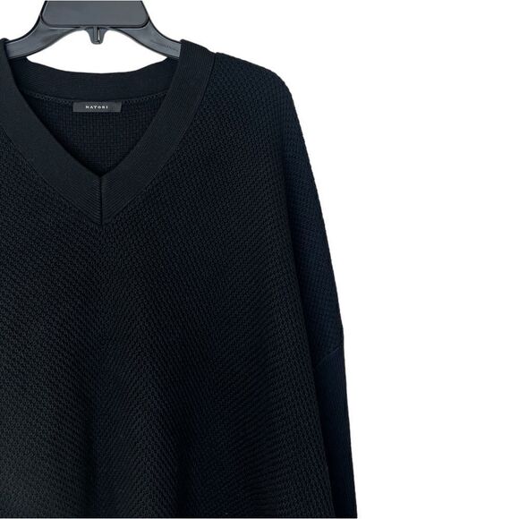 Natori Black Long Sleeve Cashmere Blend V-Neck Oversized Sweater Size Small - Picture 5 of 9